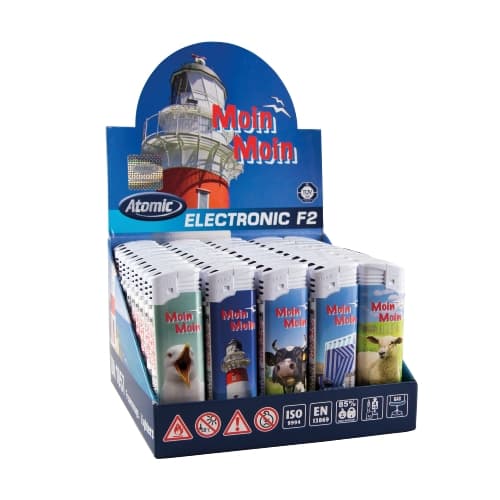 Einwegfeuerzeug Piezo ATOMIC Moin Moin Steller mit 50 Stück – Einzelpackung – Produktabbildung