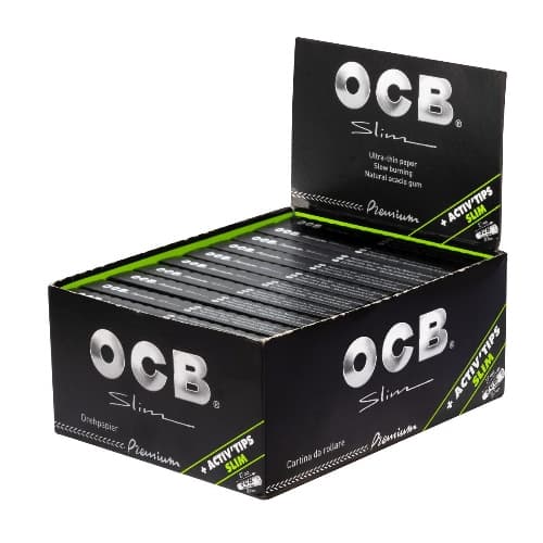 OCB Schwarz Premium Long Slim (32) + 8 Activ'Tips 7 mm – Einzelpackung – Produktabbildung