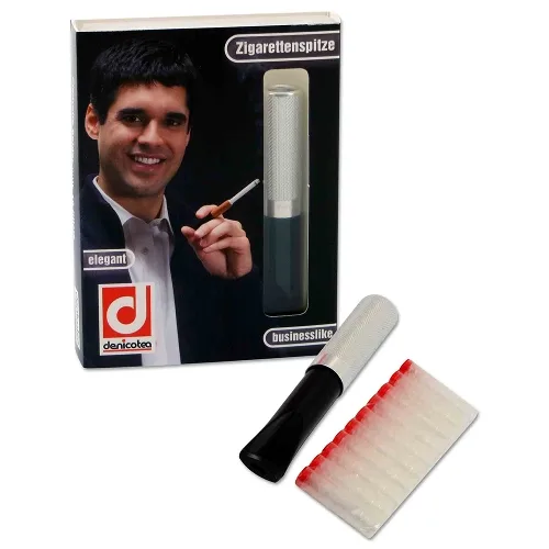 Zigarettenspitze Denicotea schwarz/silber plus 10 Filter – Produktabbildung