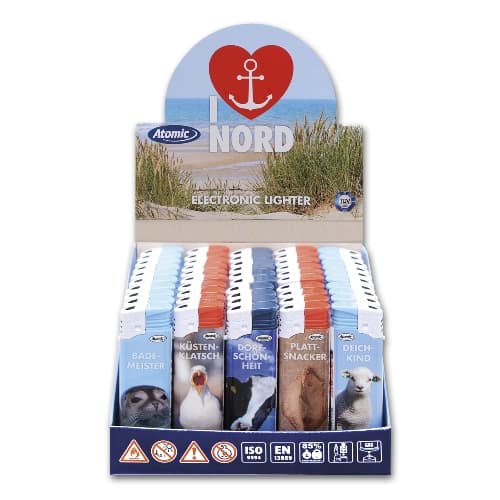 Einwegfeuerzeug Piezo ATOMIC I love Nord Steller mit 50 Stück – Einzelpackung – Produktabbildung