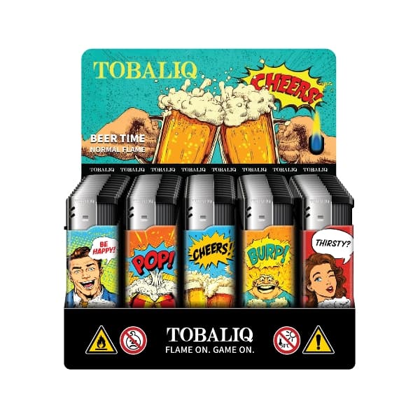 Einwegfeuerzeug Piezo TOBALIQ Beer Time Steller mit 50 Stück – Einzelpackung – Produktabbildung