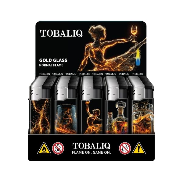 Einwegfeuerzeug Piezo TOBALIQ Gold Glass Steller mit 50 Stück – Einzelpackung – Produktabbildung