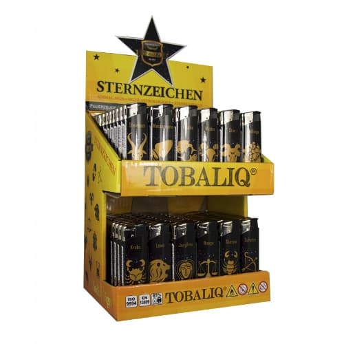 Einwegfeuerzeug Piezo TOBALIQ Sternzeichen Display mit 120 Stück – Einzelpackung – Produktabbildung