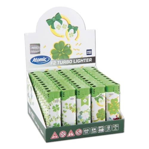 Einwegfeuerzeug Turbo ATOMIC Lucky Leaf sortiert Steller mit 50 Stück – Einzelpackung – Produktabbildung