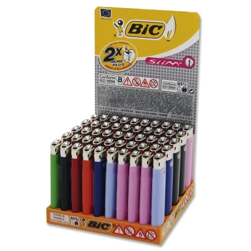 Einwegfeuerzeug Stein BIC Slim neutral farblich sortiert Steller 50 St – Produktabbildung