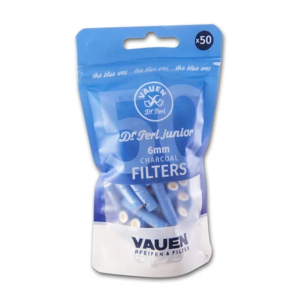 Pfeifenfilter VAUEN Dr Perl Junior Aktivkohle Blueones Ø 6mm 50 Stück – Produktabbildung