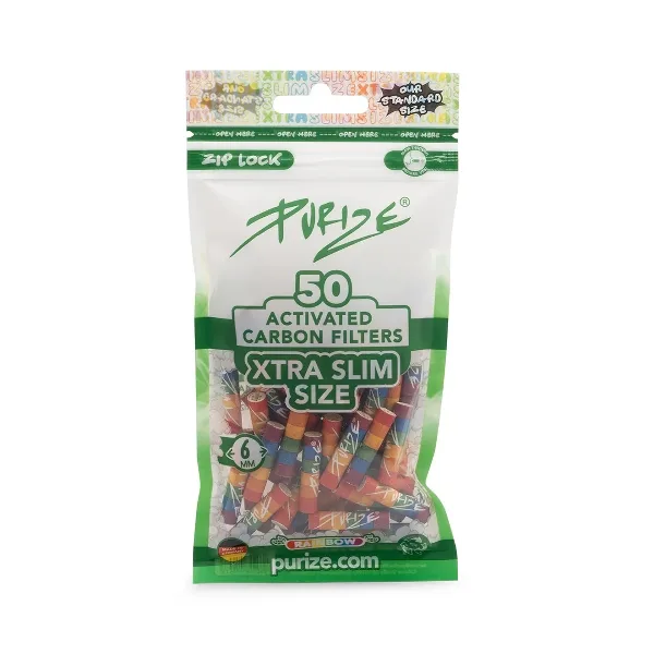 PURIZE Ø 6 mm Aktivkohle XTRA Slim Size Rainbow 50 Stück – Produktabbildung