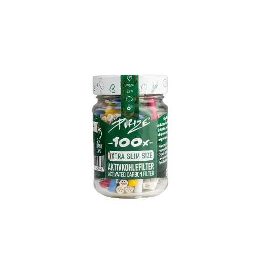 PURIZE Xtra Slim Ø 6 mm Aktivkohle Glas mit 100 Stück – Produktabbildung